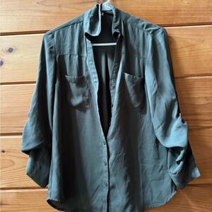 Dark Green Button-Up Portfino Blouse